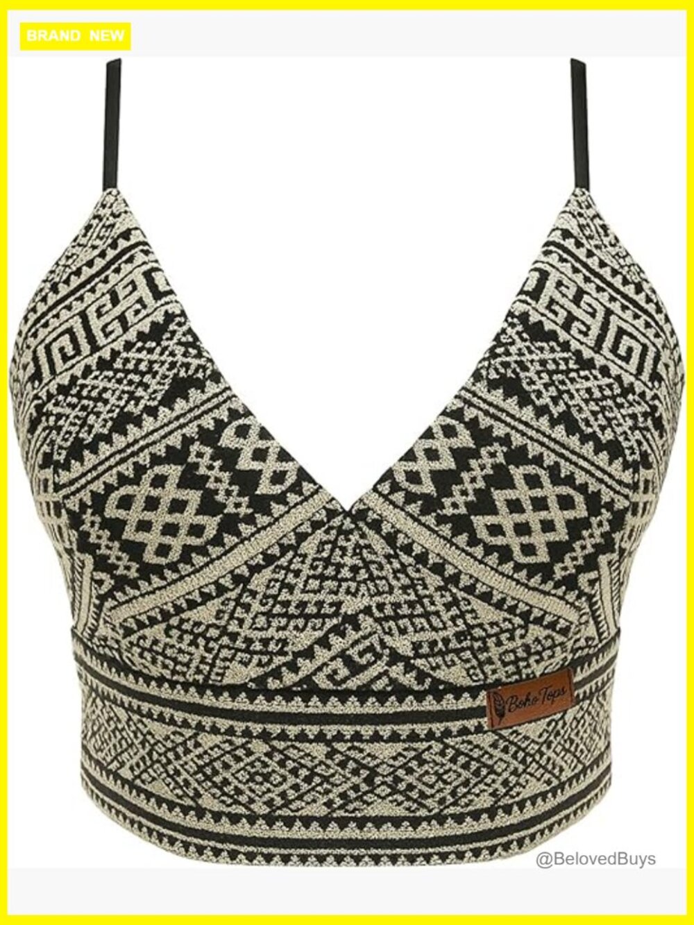 Boho Lace Up Crop Top, Woven Ethnic Pattern Summer Concert Outfit